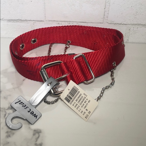 Red Nylon Rhinestone Embellished Adjustable Belt - Picture 2 of 7